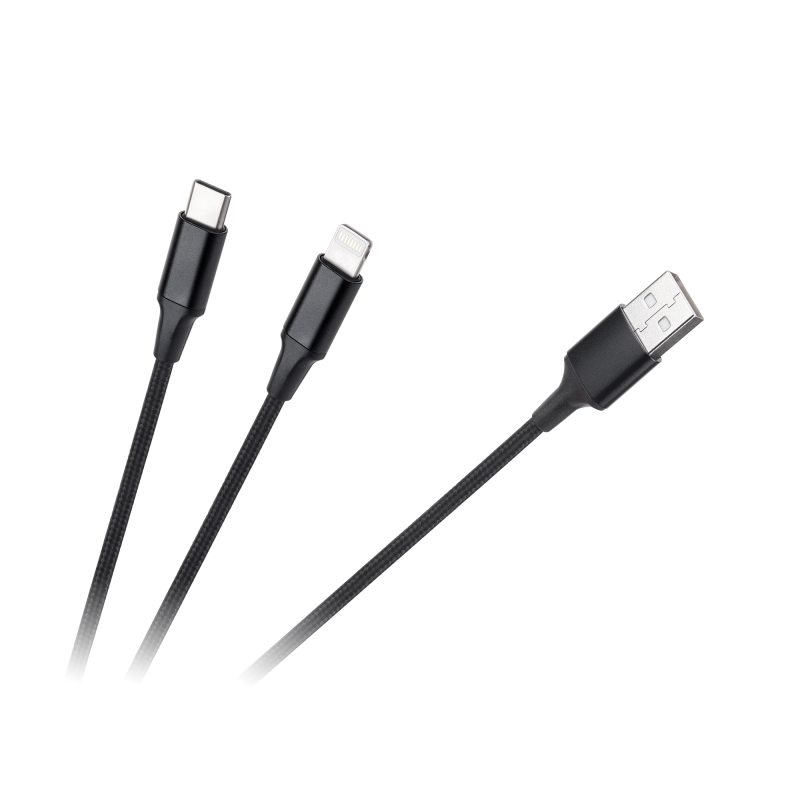 Kabel wtyk USB A - wtyk USB C/ wtyk lightningh (2w1) 1m