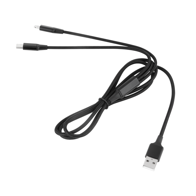 Kabel wtyk USB A - wtyk USB C/ wtyk lightningh (2w1) 1m