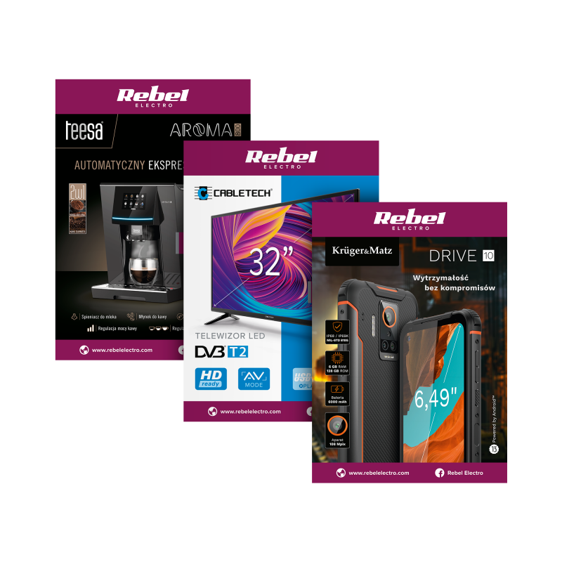 Komplet 3 plakatów Rebel Electro - Drive 10, Ekspres automatyczny, TV Cabletech
