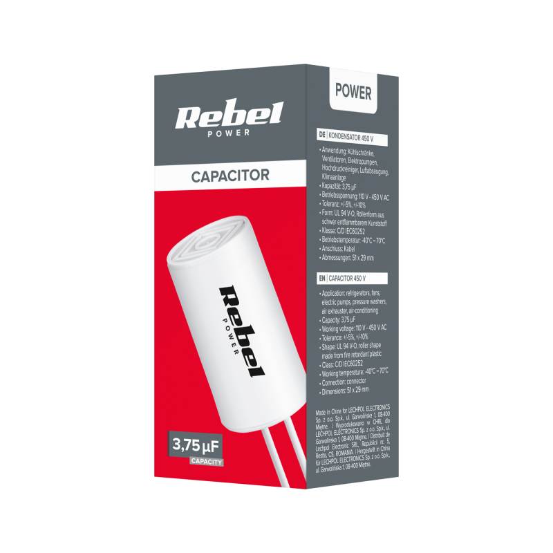 Kondensator 3.75uF 450V do silników jednofazowych