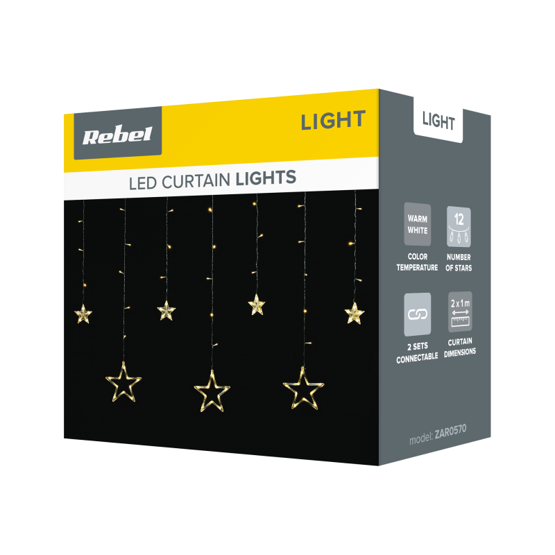 Kurtyna świetlna Rebel - gwiazdy,ciepłe białe, 230V