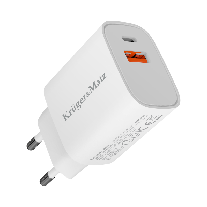 Ładowarka sieciowa Kruger&Matz GaN dual USB z funkcją Power Delivery i Quick Charge