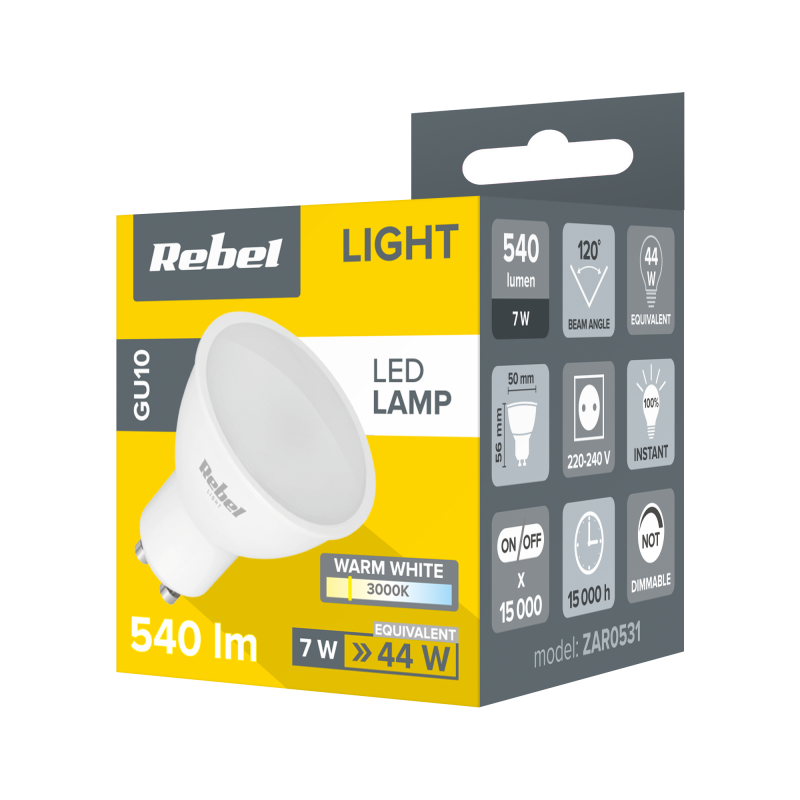 Lampa LED Rebel 7W GU10 , 3000K, 230V