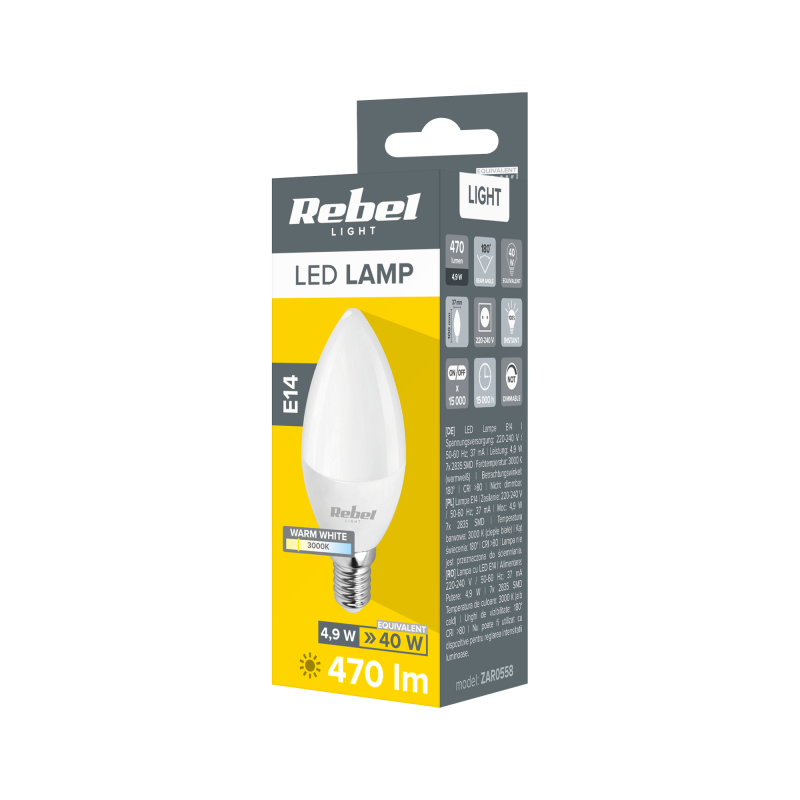 Lampa Led Rebel świeca 5W E14 3000K, 230V