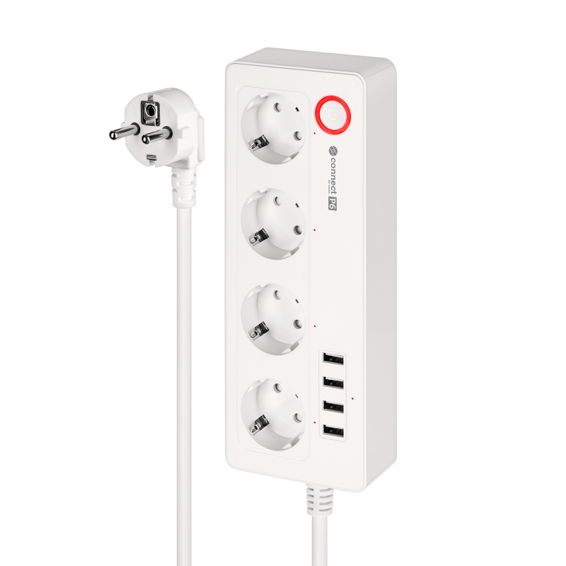 Listwa sieciowa Kruger&Matz 4 gniazda typu niemieckiego i 4xUSB 2100 mA Connect P6 Tuya