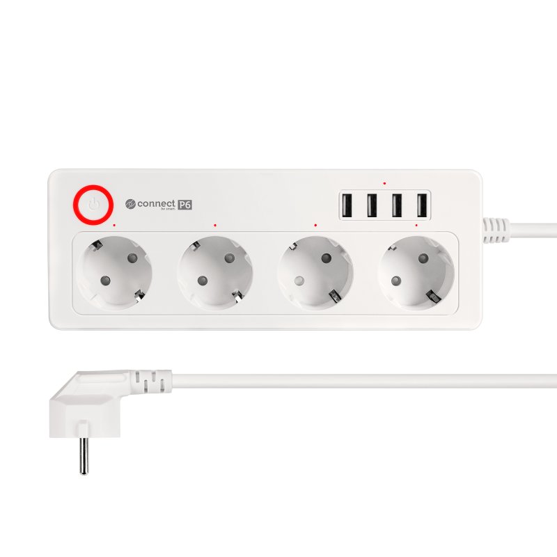 Listwa sieciowa Kruger&Matz 4 gniazda typu niemieckiego i 4xUSB 2100 mA Connect P6 Tuya