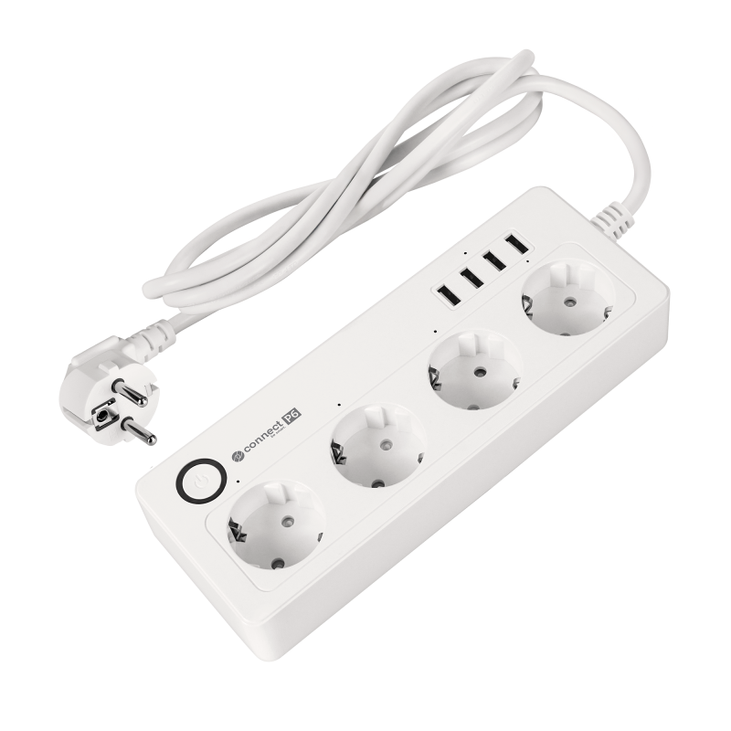 Listwa sieciowa Kruger&Matz 4 gniazda typu niemieckiego i 4xUSB 2100 mA Connect P6 Tuya