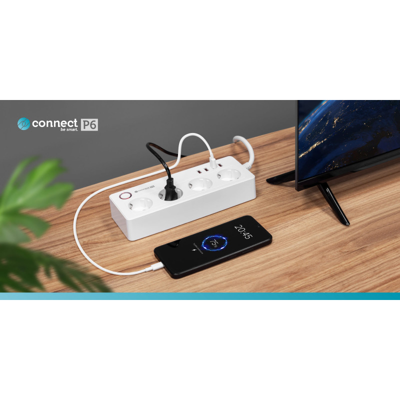 Listwa sieciowa Kruger&Matz 4 gniazda typu niemieckiego i 4xUSB 2100 mA Connect P6 Tuya