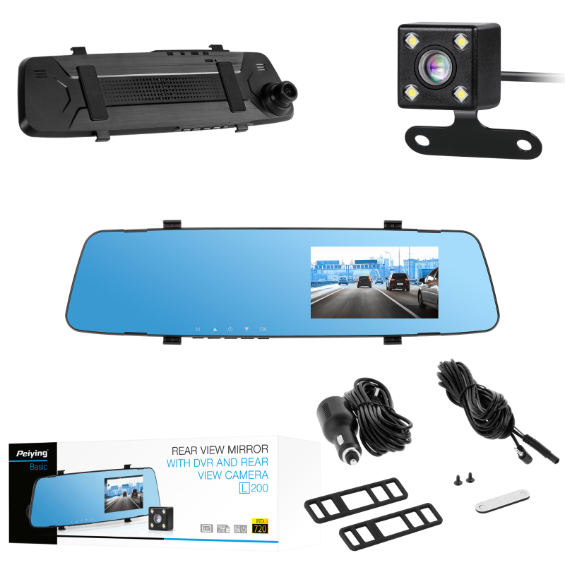 Lusterko samochodowe Peiying Basic z rejestratorem i kamerą cofania L200
