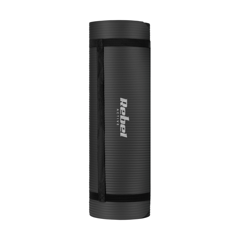 Mata gimnastyczna do ćwiczeń joga, pilates, fitness, 183x61cm, grubość 1.5cm, materiał NBR, czarna, REBEL ACTIVE