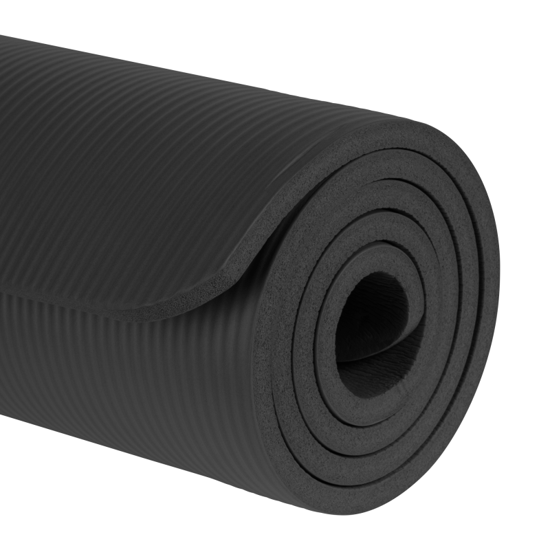 Mata gimnastyczna do ćwiczeń joga, pilates, fitness, 183x61cm, grubość 1.5cm, materiał NBR, czarna, REBEL ACTIVE