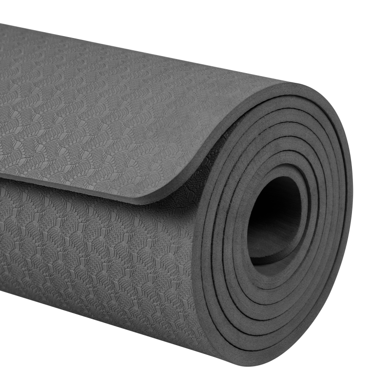 Mata gimnastyczna do ćwiczeń joga, pilates, fitness, 183x61cm, grubość 6mm, materiał TPE, czarna, REBEL ACTIVE