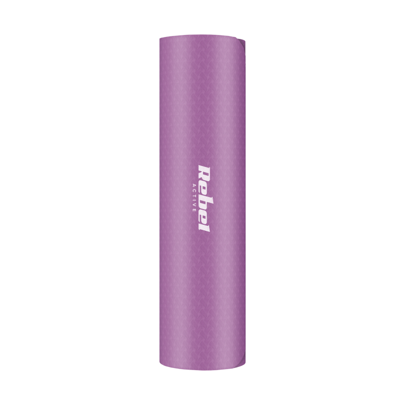 Mata gimnastyczna do ćwiczeń joga, pilates, fitness, 183x61cm, grubość 6mm, materiał TPE, fioletowa, REBEL ACTIVE