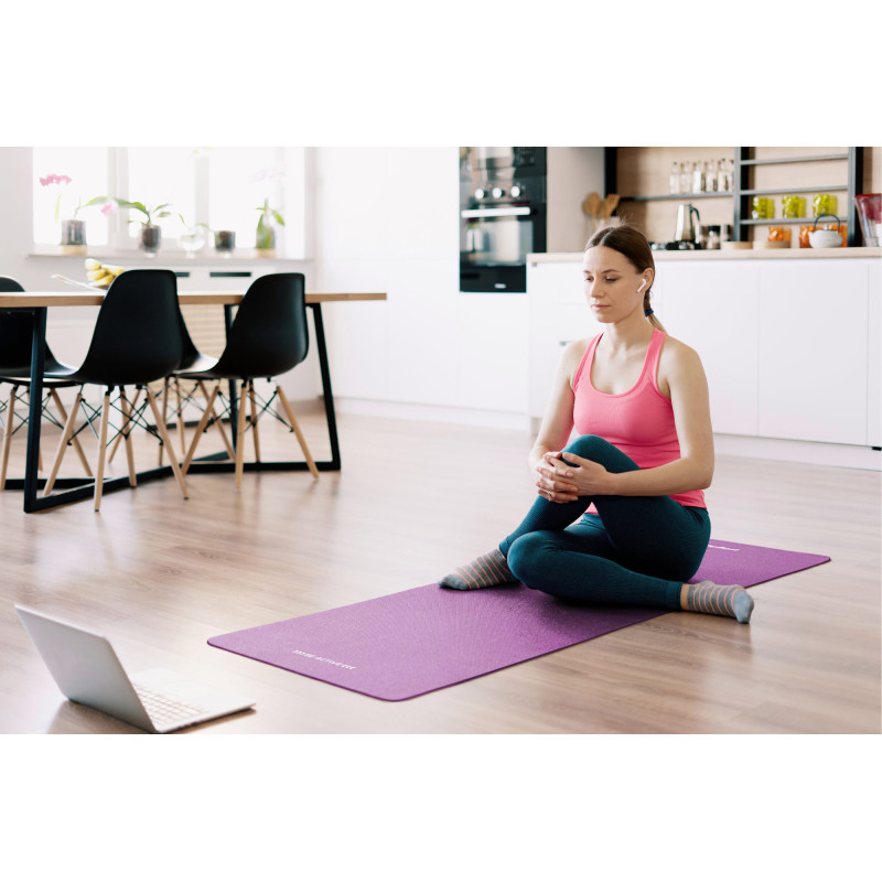 Mata gimnastyczna do ćwiczeń joga, pilates, fitness, 183x61cm, grubość 6mm, materiał TPE, fioletowa, REBEL ACTIVE