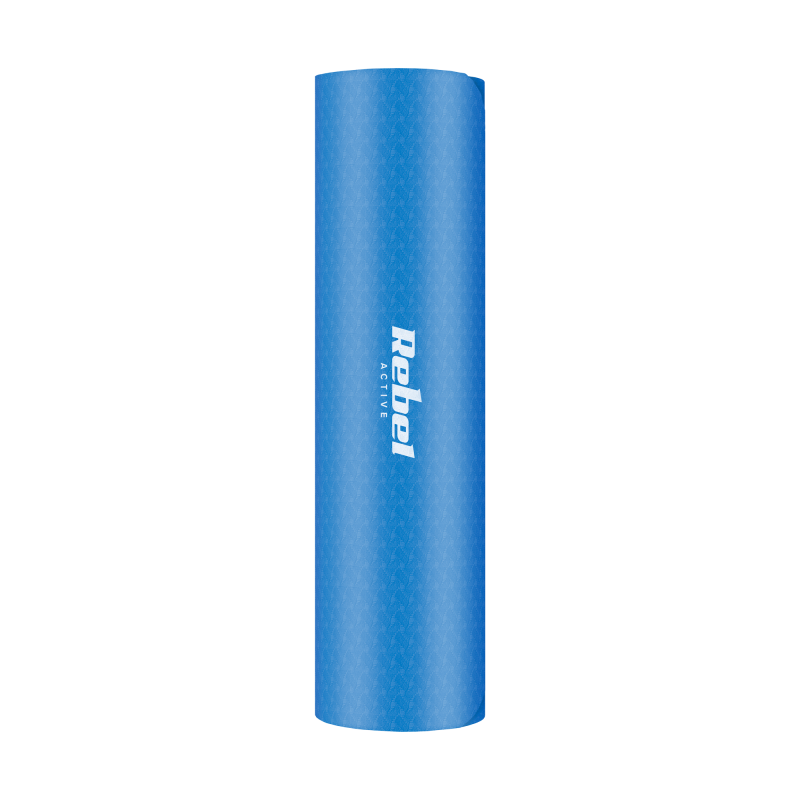 Mata gimnastyczna do ćwiczeń joga, pilates, fitness, 183x61cm, grubość 6mm, materiał TPE, niebieska, REBEL ACTIVE