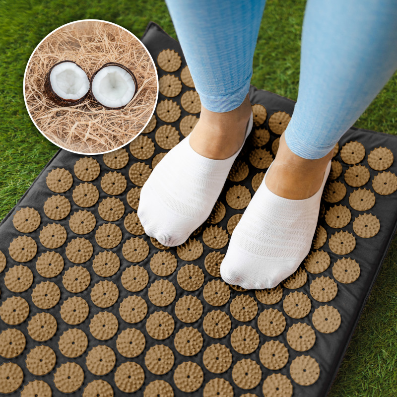 Mata zdrowotna ECO z kolcami do akupresury z poduszką, 130x50cm, XXL, złote kolce, Rebel Active