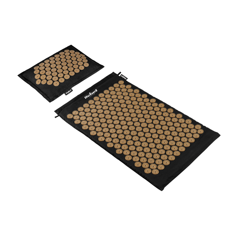 Mata zdrowotna ECO z kolcami do akupresury z poduszką, 72x42cm, złote kolce, Rebel Active