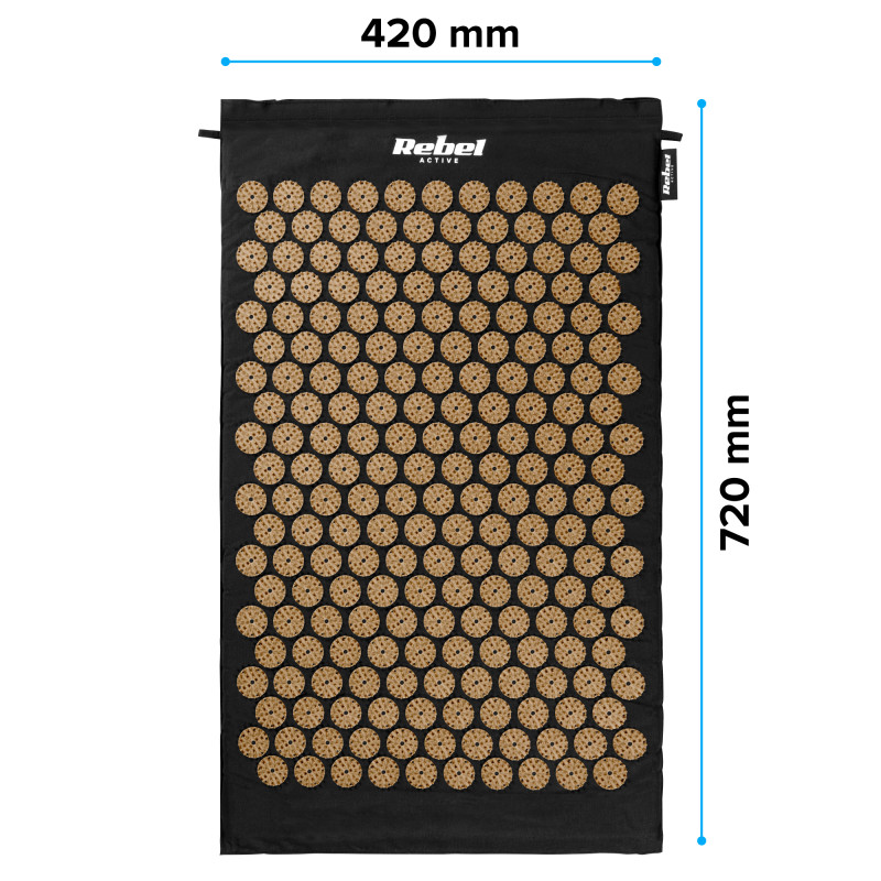Mata zdrowotna ECO z kolcami do akupresury z poduszką, 72x42cm, złote kolce, Rebel Active