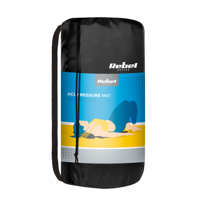 Mata zdrowotna z kolcami do akupresury z poduszką, 130x50cm, XXL, szare kolce, Rebel Active