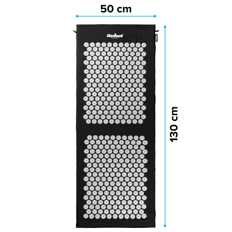Mata zdrowotna z kolcami do akupresury z poduszką, 130x50cm, XXL, szare kolce, Rebel Active