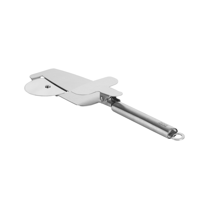 Nóż do pizzy z tarczą tnącą, zębami tnącymi brzegi oraz łopatką z zaciskiem