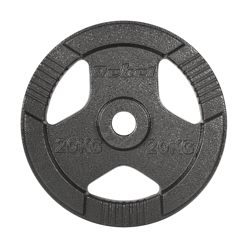 Obciążenie żeliwne olimpijskie 20kg, otwór 51mm, talerz z uchwytami, REBEL ACTIVE