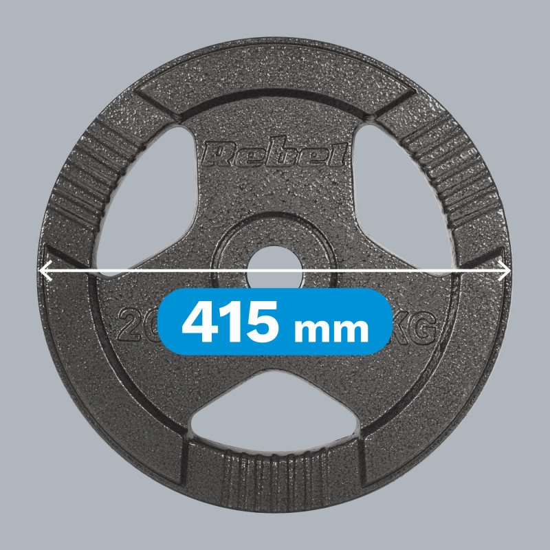 Obciążenie żeliwne olimpijskie 20kg, otwór 51mm, talerz z uchwytami, REBEL ACTIVE