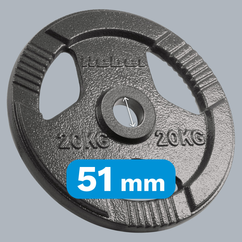 Obciążenie żeliwne olimpijskie 20kg, otwór 51mm, talerz z uchwytami, REBEL ACTIVE