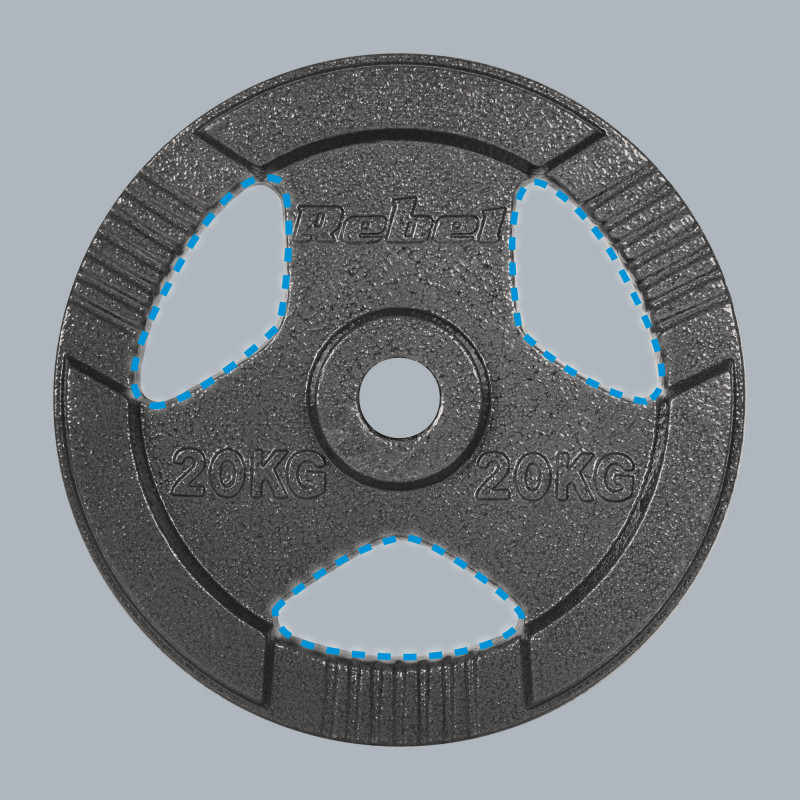Obciążenie żeliwne olimpijskie 20kg, otwór 51mm, talerz z uchwytami, REBEL ACTIVE