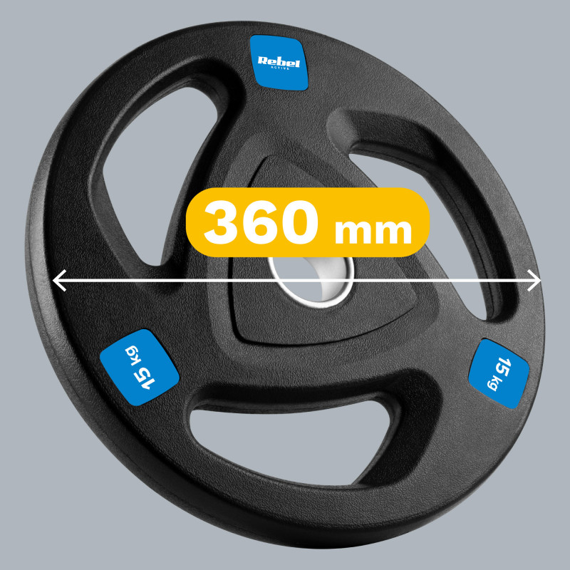 Obciążenie żeliwne olimpijskie gumowane zestaw 2x15kg, otwór 51mm , REBEL ACTIVE
