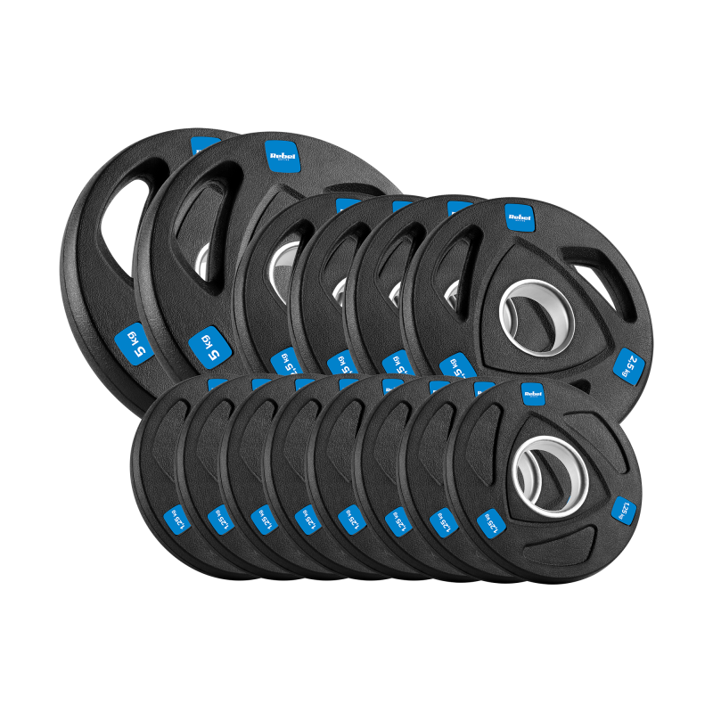 Obciążenie żeliwne olimpijskie gumowane zestaw 30kg ( 8x1.25kg + 4x2.5kg + 2x5kg ), otwór 51mm , REBEL ACTIVE