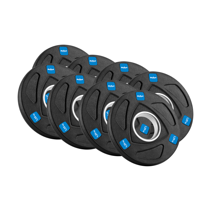 Obciążenie żeliwne olimpijskie gumowane zestaw 30kg ( 8x1.25kg + 4x2.5kg + 2x5kg ), otwór 51mm , REBEL ACTIVE