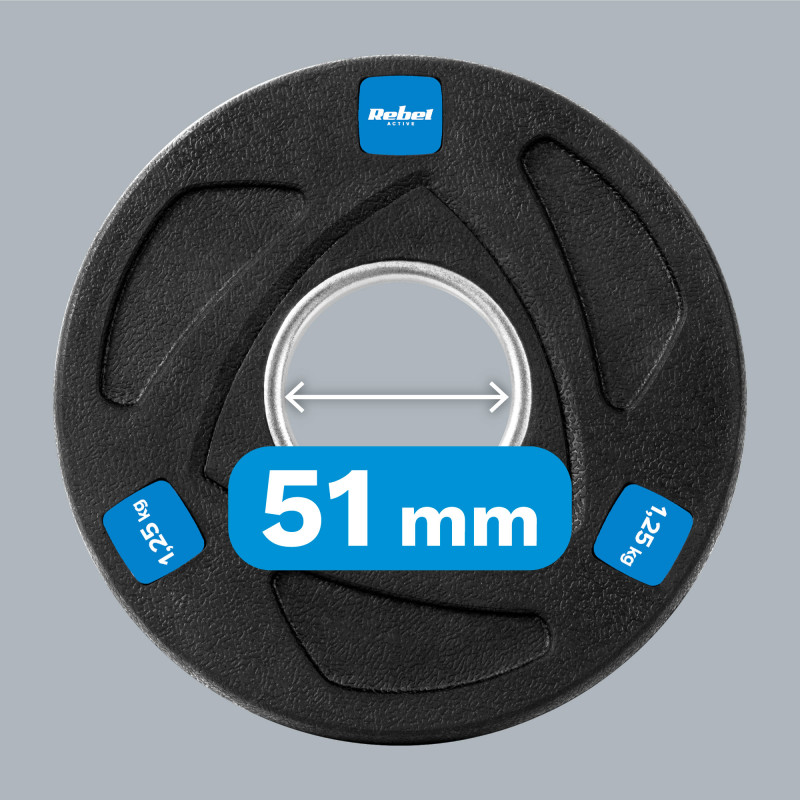 Obciążenie żeliwne olimpijskie gumowane zestaw 4x1.25kg, otwór 51mm , REBEL ACTIVE