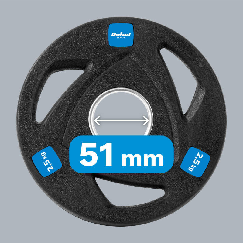 Obciążenie żeliwne olimpijskie gumowane zestaw 4x2.5kg, otwór 51mm , REBEL ACTIVE