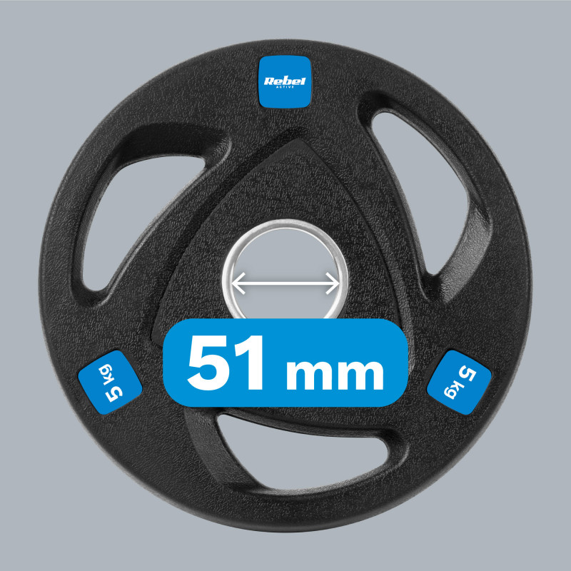 Obciążenie żeliwne olimpijskie gumowane zestaw 4x5kg, otwór 51mm , REBEL ACTIVE