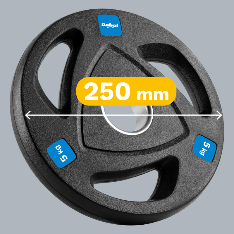 Obciążenie żeliwne olimpijskie gumowane zestaw 4x5kg, otwór 51mm , REBEL ACTIVE