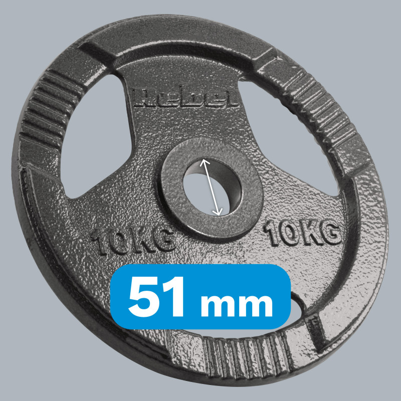 Obciążenie żeliwne olimpijskie zestaw 2x10kg, otwór 51mm, talerz z uchwytami, REBEL ACTIVE