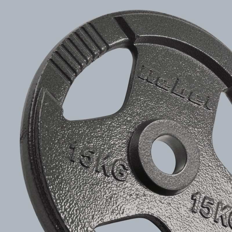 Obciążenie żeliwne olimpijskie zestaw 2x15kg, otwór 51mm, talerz z uchwytami, REBEL ACTIVE