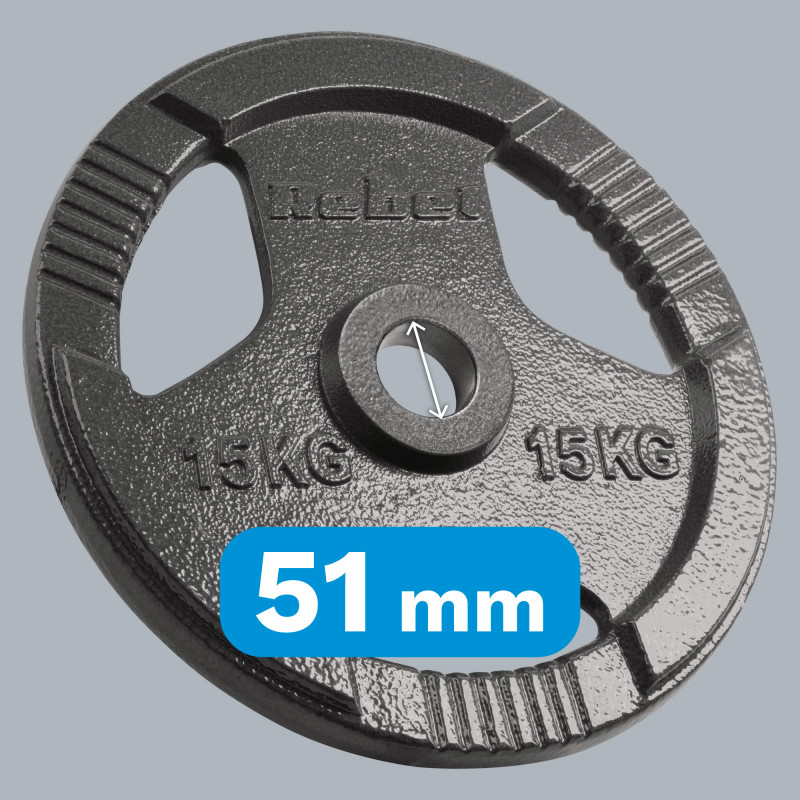 Obciążenie żeliwne olimpijskie zestaw 2x15kg, otwór 51mm, talerz z uchwytami, REBEL ACTIVE