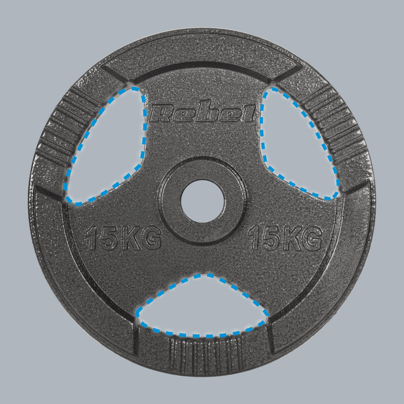 Obciążenie żeliwne olimpijskie zestaw 2x15kg, otwór 51mm, talerz z uchwytami, REBEL ACTIVE