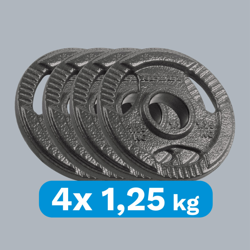 Obciążenie żeliwne olimpijskie zestaw 4x1.25kg, otwór 51mm, talerz z uchwytami, REBEL ACTIVE