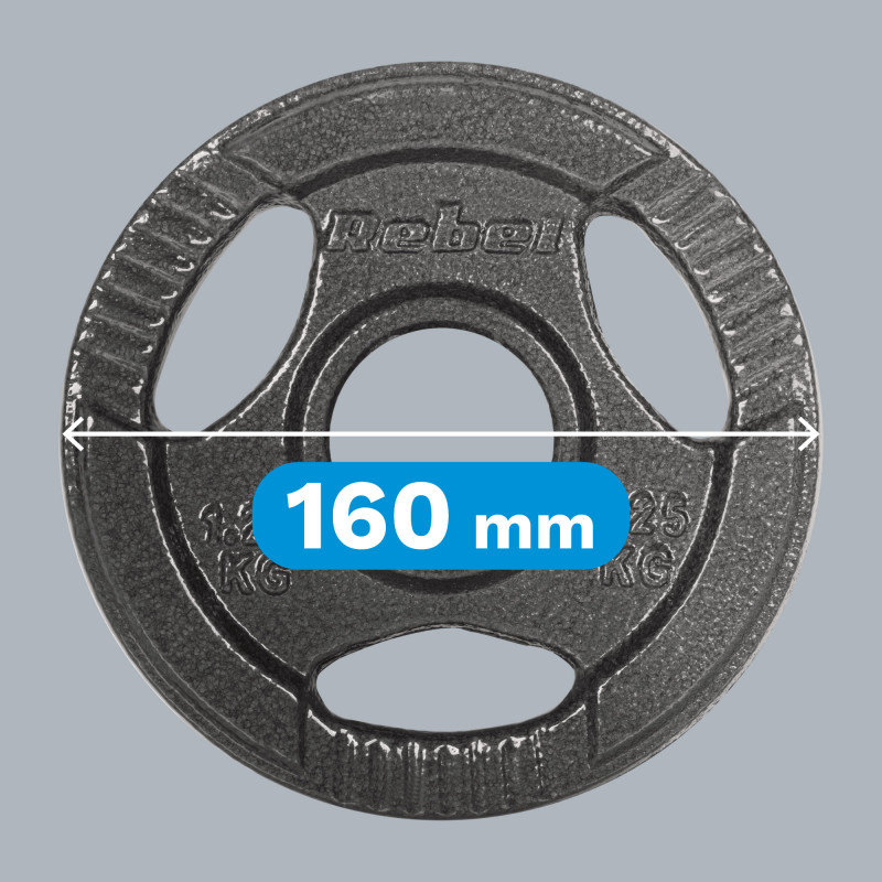 Obciążenie żeliwne olimpijskie zestaw 4x1.25kg, otwór 51mm, talerz z uchwytami, REBEL ACTIVE
