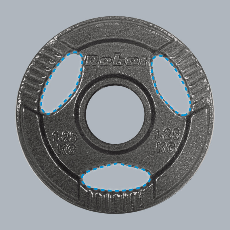 Obciążenie żeliwne olimpijskie zestaw 4x1.25kg, otwór 51mm, talerz z uchwytami, REBEL ACTIVE