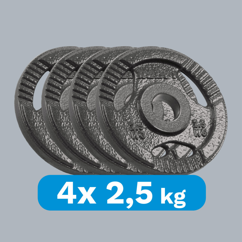 Obciążenie żeliwne olimpijskie zestaw 4x2.5kg, otwór 51mm, talerz z uchwytami, REBEL ACTIVE