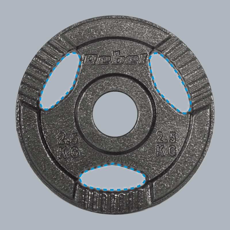 Obciążenie żeliwne olimpijskie zestaw 4x2.5kg, otwór 51mm, talerz z uchwytami, REBEL ACTIVE