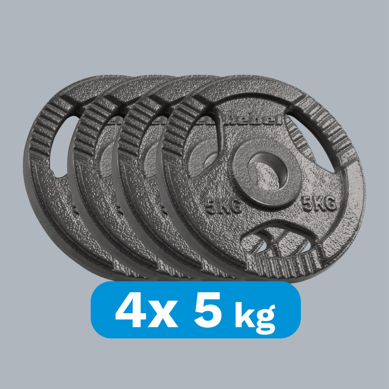 Obciążenie żeliwne olimpijskie zestaw 4x5kg, otwór 51mm, talerz z uchwytami, REBEL ACTIVE