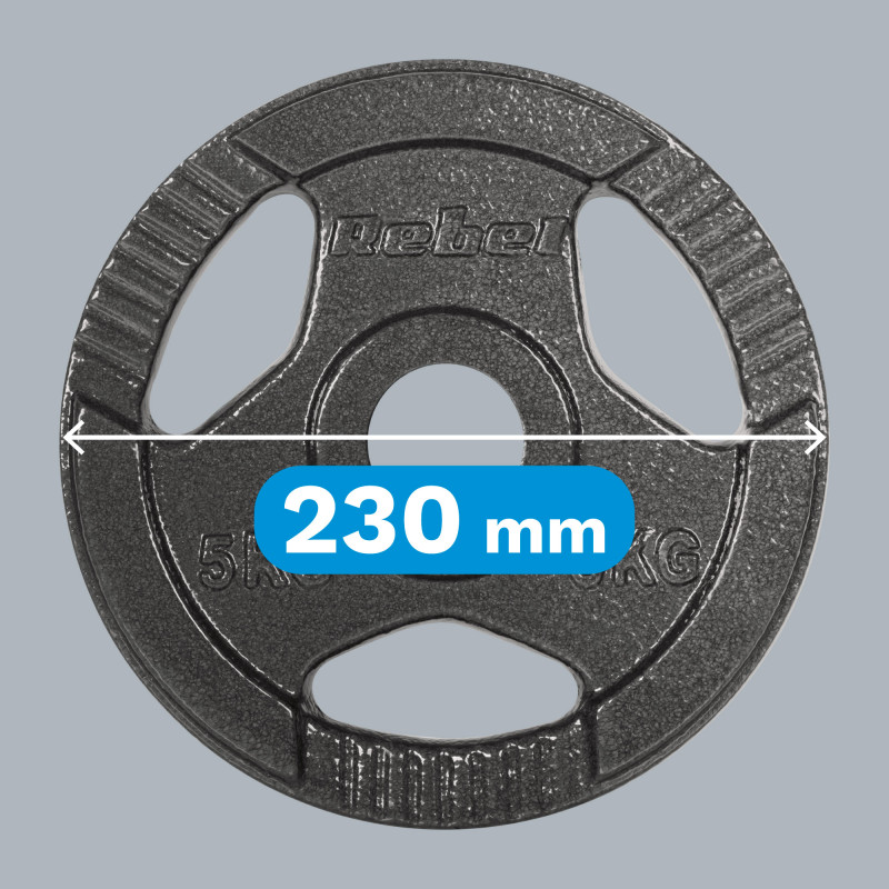 Obciążenie żeliwne olimpijskie zestaw 4x5kg, otwór 51mm, talerz z uchwytami, REBEL ACTIVE