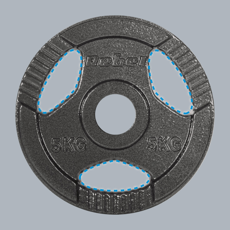 Obciążenie żeliwne olimpijskie zestaw 4x5kg, otwór 51mm, talerz z uchwytami, REBEL ACTIVE