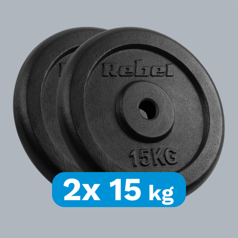 Obciążenie żeliwne zestaw 2x15kg, otwór 31mm, talerz klasyczny, REBEL ACTIVE