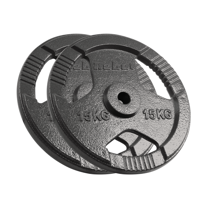Obciążenie żeliwne zestaw 2x15kg, otwór 31mm, talerz z uchwytami, REBEL ACTIVE